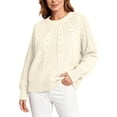 thumbnail image 1 of ClodeEU Women's Crewneck Cable Knit Sweater,Loose Puff Long Sleeve Cropped Pullover Jumper ,Women's Plus L, 1 of 6