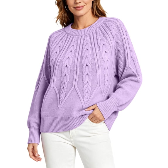 ClodeEU Women's Crewneck Cable Knit Sweater,Loose Puff Long Sleeve Cropped Pullover Jumper ,Women's Plus XXL