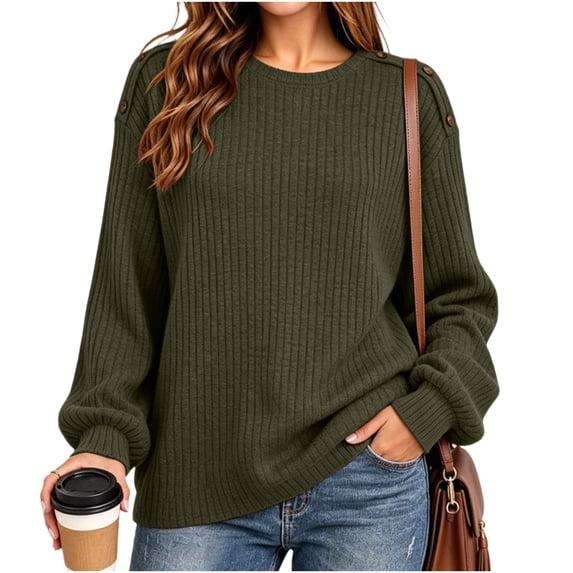 ClodeEU Women's Crewneck Long Sleeve Blouse Top,Casual Loose Solid Color Pullover ,Women's Plus S