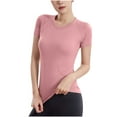 thumbnail image 1 of ClodeEU Women's Crewneck Short Sleeve T-Shirt,Slim FittedStretchy Bodycon Basic Tee Tops Orange,Womens Plus M, 1 of 3