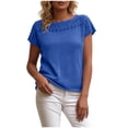 thumbnail image 1 of ClodeEU Women's Crewneck Short Sleeve Top with Cutout ,Casual Solid Color Summer Blouse Blue,Women's Plus L, 1 of 7