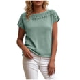 thumbnail image 1 of ClodeEU Women's Crewneck Short Sleeve Top with Cutout ,Casual Solid Color Summer Blouse Green,Women's Plus M, 1 of 7