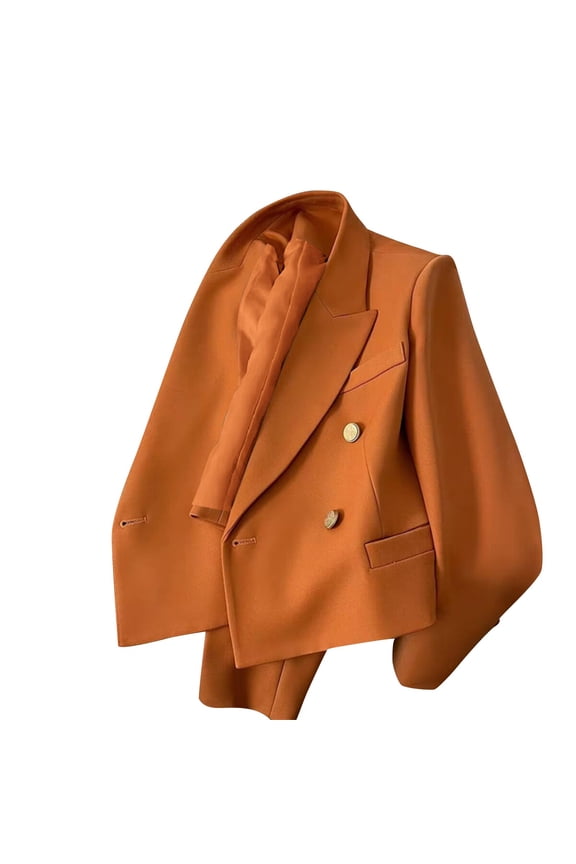 Women's Cropped Blazer Jacket,Long Sleeves Lapel Double Breasted Buttons Business Blazer Orange,Womens Plus M
