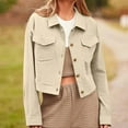 thumbnail image 1 of ClodeEU Women's Cropped Bomber Jackets,Button Up Cropped Denim Jacket , Long Sleeve Jacket with Pockets Khaki,Womens Plus S, 1 of 6