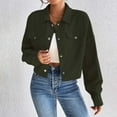 thumbnail image 1 of ClodeEU Women's Cropped Corduroy Jacket ,Long Sleeve Lapel Snap Button Jacket,Casual Trendy Outerwea Green,Womens Plus L, 1 of 6