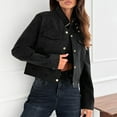 thumbnail image 1 of ClodeEU Women's Cropped Jackets,Long Sleeve Stand Collar Button-Up Coat with Pockets,Classic Trendy Casual Jackets Black,Womens Plus M, 1 of 8