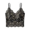 thumbnail image 1 of ClodeEU Women's Cropped Lace Trimmed Spaghetti Strap Tank Top with Built in Pads ,Versatile Camisole for Layering or Outerwear Black,Womens Plus L, 1 of 5