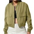 thumbnail image 1 of ClodeEU Women's Cropped Lightweight Bomber Jacket With Pockets,Fashion Casual Button Casual Coat Green,Womens Plus XXXL, 1 of 7