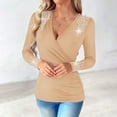 thumbnail image 1 of ClodeEU Women's Cross Wrap V Neck Long Sleeve Slim Fitted Rhinestone T Shirt Top,Ruched Elegant Tee Top Khaki,Womens Plus XL, 1 of 8