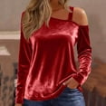 thumbnail image 1 of ClodeEU Women's Cut Out Cold Shoulder Tops,One Shoulder Sexy Long Sleeve T Shirts,Casual Trendy Outfits B-Red,Womens Plus XXL, 1 of 8