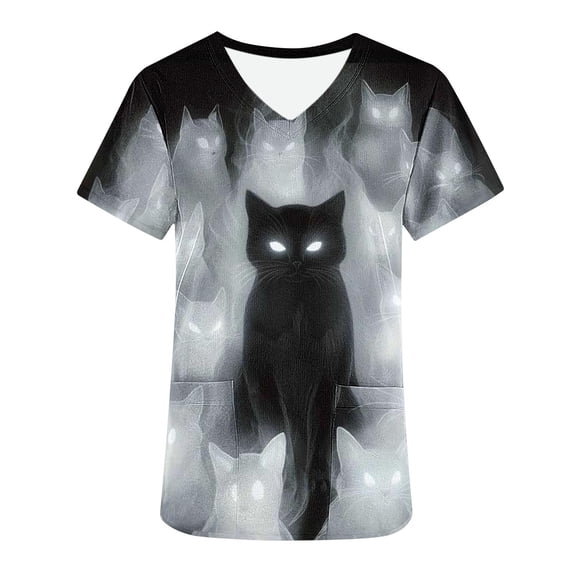 ClodeEU Women's Cute Cartoon Graphic Tees ,Cat Print T Shirt ,Crew Neck Short Sleeve Casual Tops Multicolor,Womens Plus XL