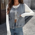 thumbnail image 1 of ClodeEU Women's Cute Crew Neck Sleeveless Button Down Denim Vest with Pockets Light Blue,Womens Plus S, 1 of 8