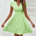 thumbnail image 1 of ClodeEU Women's Cute Striped V Neck Short Sleeve Ruff Sleeve Dress ,Casual Summer Midi Dress Green,Womens Plus S, 1 of 6