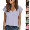 thumbnail image 1 of ClodeEU Women's Cutout V-Neck Ruffle Short Sleeve T-Shirt ,Casual Flounce Sleeve Tee Black,Womens Plus L, 1 of 9