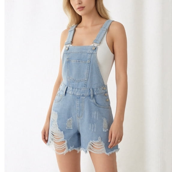 ClodeEU Women's Denim Bib Overalls with Pockets,Spaghetti Strap Casual Jumpsuit for Summer Light Blue,Womens Plus M