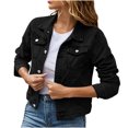 thumbnail image 1 of ClodeEU Women's Denim Jackets ,Basic Trendy Long Sleeve Denim Jackets,Button Down Fitted Jean Jacket with Pockets Black,Womens Plus S, 1 of 6
