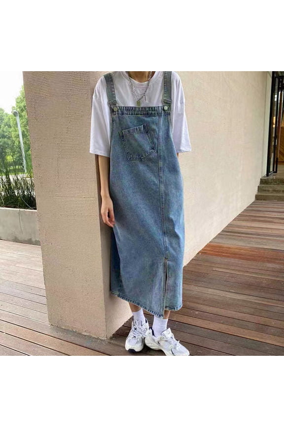 Women's Denim Jumper Dress,Casual Sleeveless Midi Dress with Adjustable Straps Light Blue,Women's Plus S