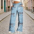 thumbnail image 1 of ClodeEU Women's Denim Print Elastic Waist Wide Leg Pants ,Fashion Casual Jeans with Drawstring Navy^,Womens Plus S, 1 of 6