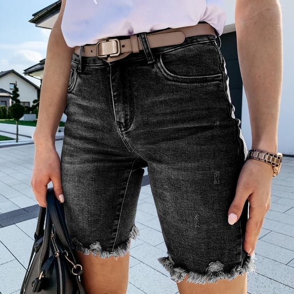 ClodeEU Women's Distressed Denim Shorts with Button Pockets ,Casual Jean Shorts Black,Womens Plus XL