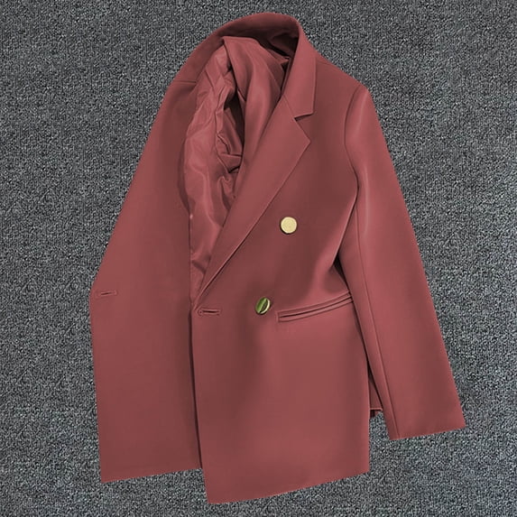 ClodeEU Women's Double Breasted Blazer, Casual Long Sleeve Open Front Suit Jacket, Solid Color Office Coat Red,Womens Plus M