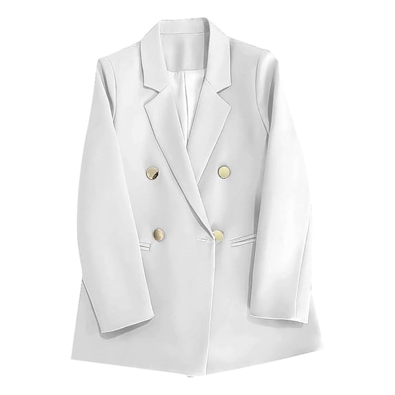 ClodeEU Women's Double Breasted Blazer, Casual Long Sleeve Open Front Suit Jacket, Solid Color Office Coat White,Womens Plus XL
