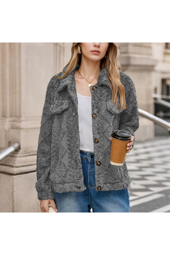 Women's Double-Faced Fleece Jacket ,Button Down Jacket ,Autumn Winter Fashion Coat Top Blue,Womens Plus L