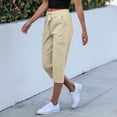 thumbnail image 1 of ClodeEU Women's Drawstring Cargo Capri Pants,Casual Elastic Waist Cropped Pants with Pockets Khaki,Womens Plus S, 1 of 6