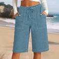 thumbnail image 1 of ClodeEU Women's Drawstring Elastic Waist Denim Knee Length Shorts with Pockets ,Solid Color Slim Fit Casual Bermuda Jeans Mint Green,Women's Plus S, 1 of 7