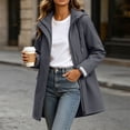 thumbnail image 1 of ClodeEU Women's Drawstring Hood Mid Length Windproof Trench Coat,Long Sleeve Casual Jacket with Pockets Dark Gray,Women's Plus M, 1 of 8