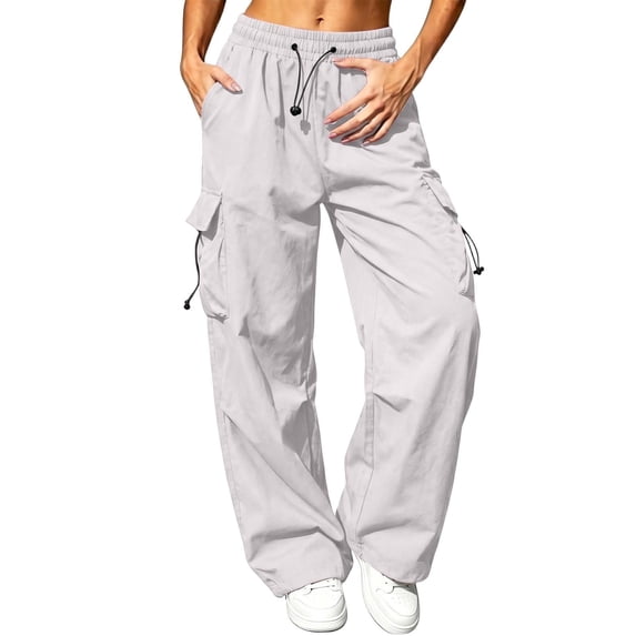 ClodeEU Women's Drawstring Multi Pocket Cargo Pants,Casual Loose Wide Leg Workout Trousers ,Women's Plus XS