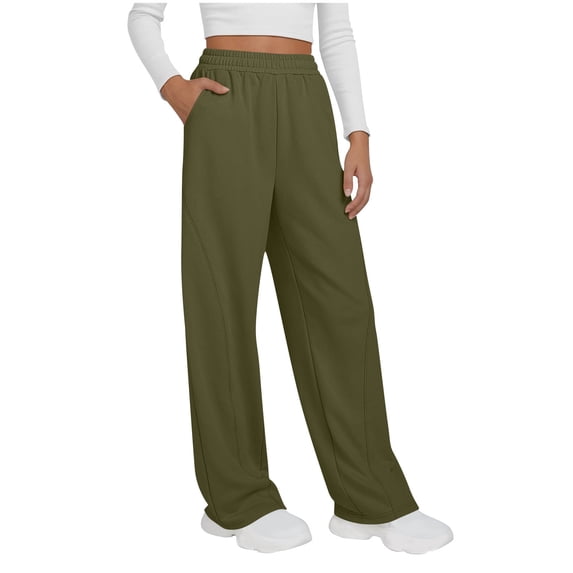 ClodeEU Women's Elaist Waist Wide Leg Sweatpants with Pockets ,Solid Color Casual Soft Lounge Pants Army Green,Womens Plus L