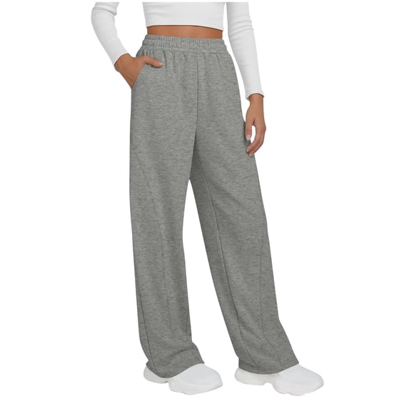 ClodeEU Women's Elaist Waist Wide Leg Sweatpants with Pockets ,Solid Color Casual Soft Lounge Pants Gray,Womens Plus M
