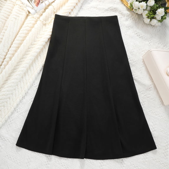 ClodeEU Women's Elastic High Waist Flare Work Midi Knee Length Stretchy Skirt,Elegant Flared Skirt for Office Black,Womens Plus XL