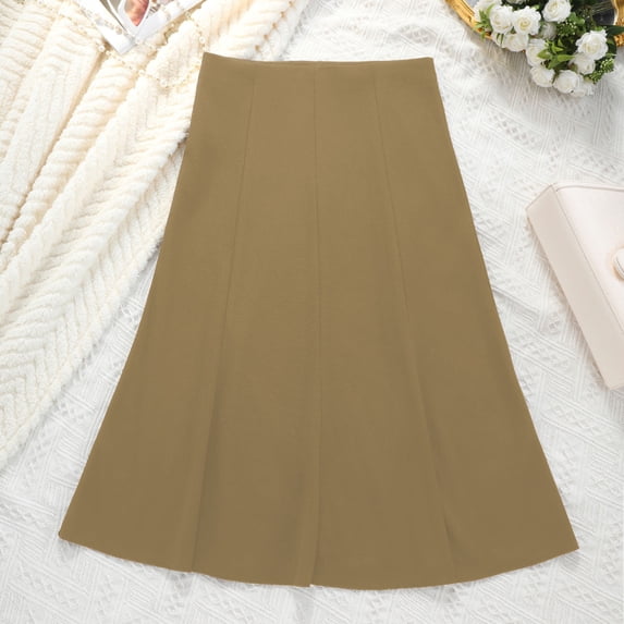 ClodeEU Women's Elastic High Waist Flare Work Midi Knee Length Stretchy Skirt,Elegant Flared Skirt for Office Coffee,Womens Plus L