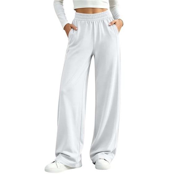 ClodeEU Women's Elastic High Waist Wide Leg Pants,Solid Color Casual Loose Trousers With Pockets ,Women's Plus M