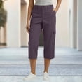 thumbnail image 1 of ClodeEU Women's Elastic Waist Capri Pants, Casual Cropped Trousers with Pockets for Summer and Everyday Wear Purple,Women's Plus M, 1 of 8