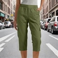 thumbnail image 1 of ClodeEU Women's Elastic Waist Cargo Capri Pants with Pockets,Casual Outdoor Hiking Cropped Trousers Army Green,Womens Plus S, 1 of 6