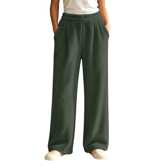 ClodeEU Women's Elastic Waist Fleece Wide Leg Lounge Pants ,Warm Winter Homewear Sleep Bottoms With Pockets ,Women's Plus XXXL