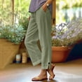 thumbnail image 1 of ClodeEU Women's Elastic Waist Linen Capri Pants With Pockets,Casual Lightweight Loose Pant With Button Slit Green,Womens Plus M, 1 of 6