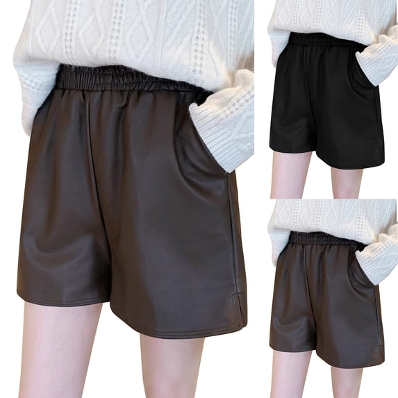 ClodeEU Women's Elastic Waist Shorts,Casual Loose Fit Solid Color Summer Shorts with Pockets Black,Women's Plus L