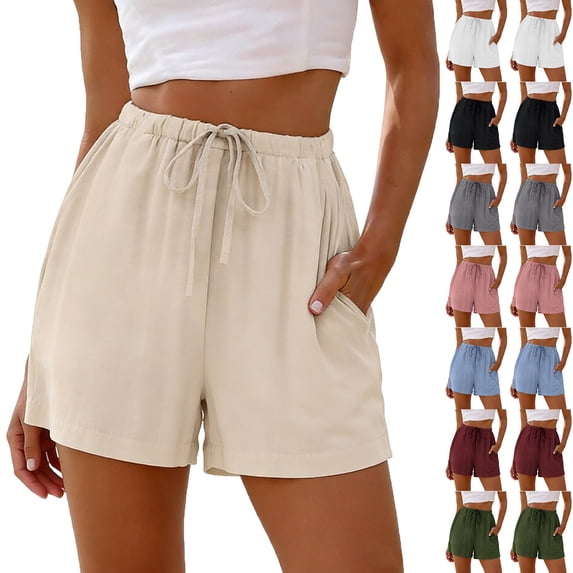 ClodeEU Women's Elastic Waist Shorts,Casual Solid Color Loungewear Shorts with Pockets Light Blue,Women's Plus XXL