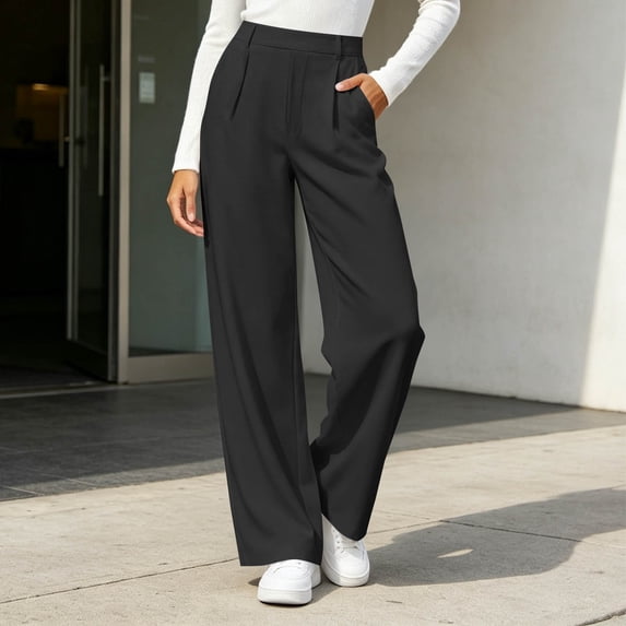 ClodeEU Women's Elastic Waist Straight Leg Dress Pants,Fashion Solid Color Trouse With Pockets ,Women's Plus L