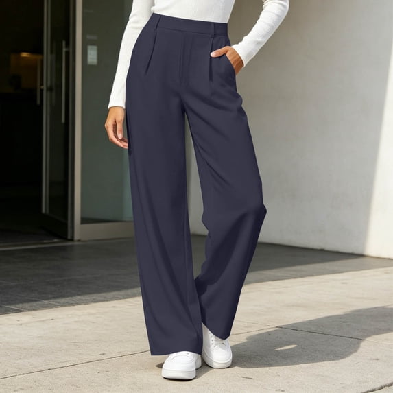 ClodeEU Women's Elastic Waist Straight Leg Dress Pants,Fashion Solid Color Trouse With Pockets ,Women's Plus M