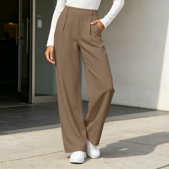 ClodeEU Women's Elastic Waist Straight Leg Dress Pants,Fashion Solid Color Trouse With Pockets ,Women's Plus S