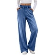 thumbnail image 1 of ClodeEU Women's Elastic Waist Wide Leg Jeans,Casual Loose Denim Pants with Pockets ,Women's S-XXL, 1 of 8