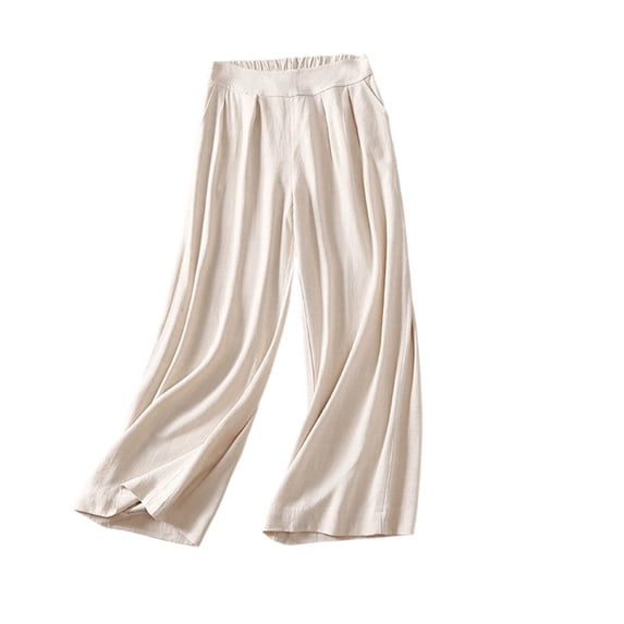 ClodeEU Women's Elastic Waist Wide Leg Linen Pants,Casual Loose Breathable Summer Trousers Khaki,Women's Plus XL