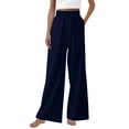 thumbnail image 1 of ClodeEU Women's Elastic Waist Wide Leg Pants, Linen Blend Trousers,Casual Sport Pants with Side Pockets Navy,Womens Plus XXL, 1 of 5