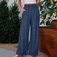 thumbnail image 1 of ClodeEU Women's Elastic Waist Wide Leg Pants,Summer Boho Beach Vacation Casual Trousers with Pockets Dark Blue,Womens Plus M, 1 of 9