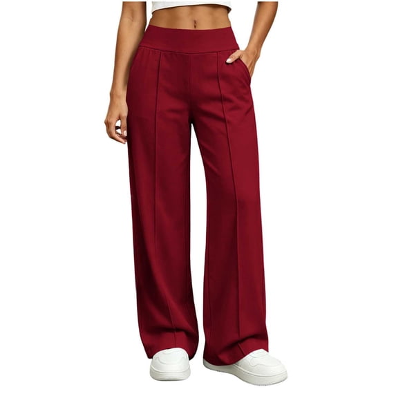 ClodeEU Women's Elastic Waist Wide Leg Sweatpants, Casual Loose Athletic Pant with Pockets Red,Women's Plus XL