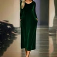 thumbnail image 1 of ClodeEU Women's Elegant Long Sleeve Velvet Maxi Dresses,Round Neck with Pockets and Flowing Skirt Green,Womens Plus L, 1 of 6